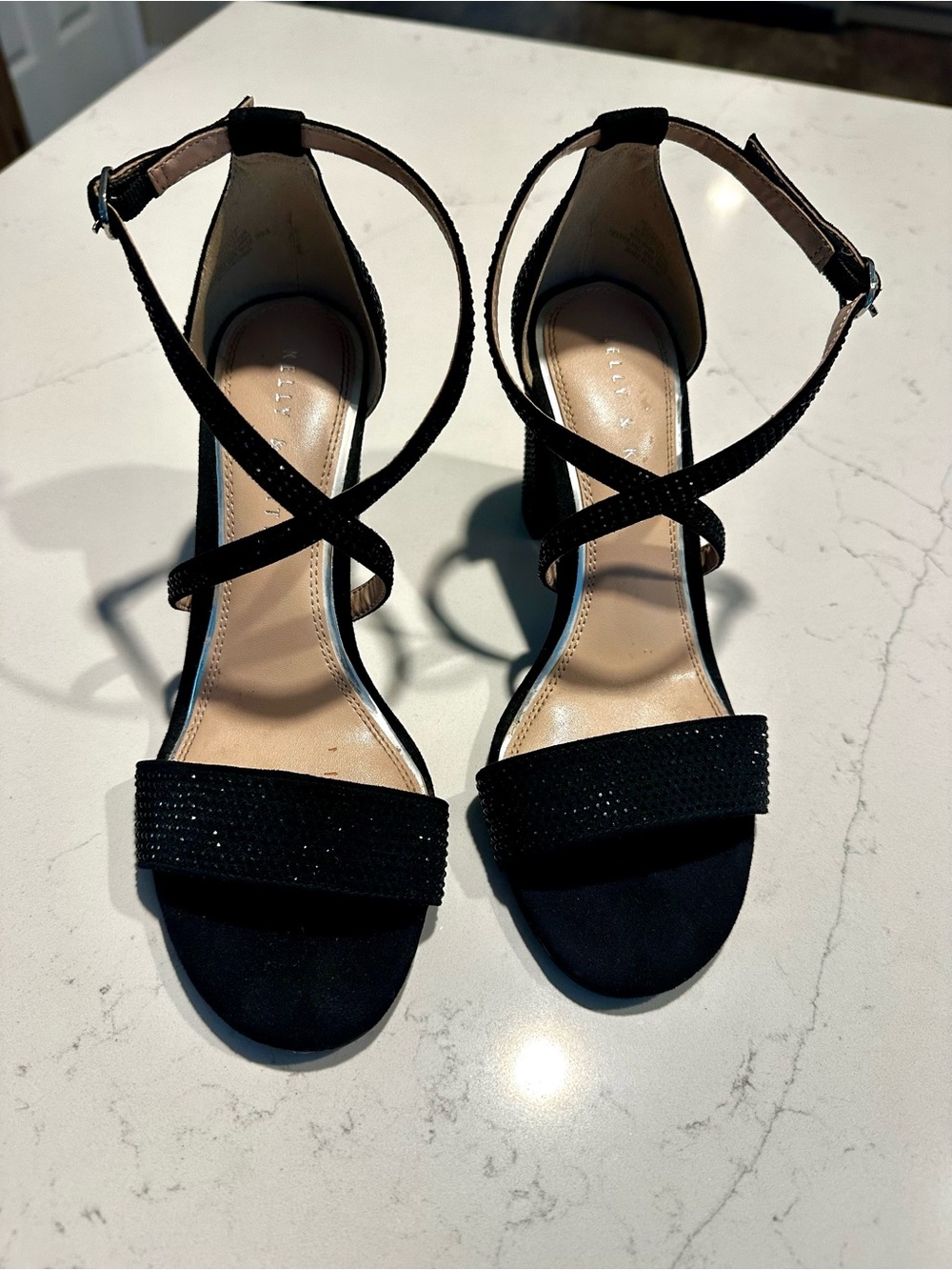 Kelly & Katie Black rhinestone 3” Strappy Open-Toe Women's heels worn 1X
